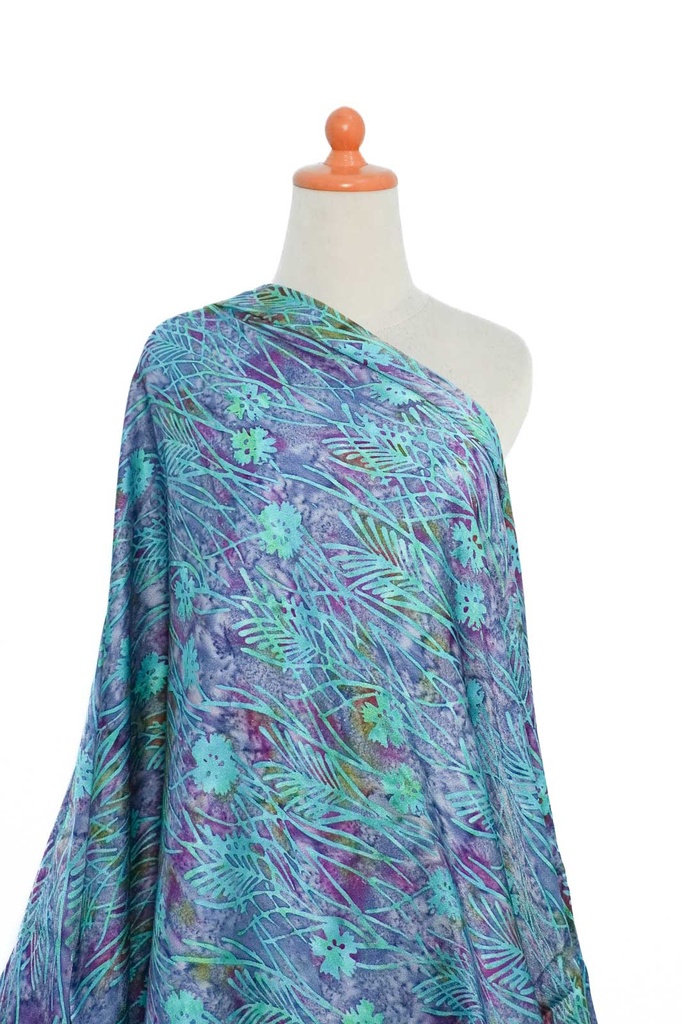 Viscose Crepe Shinny 1986 Flower Daun Blue